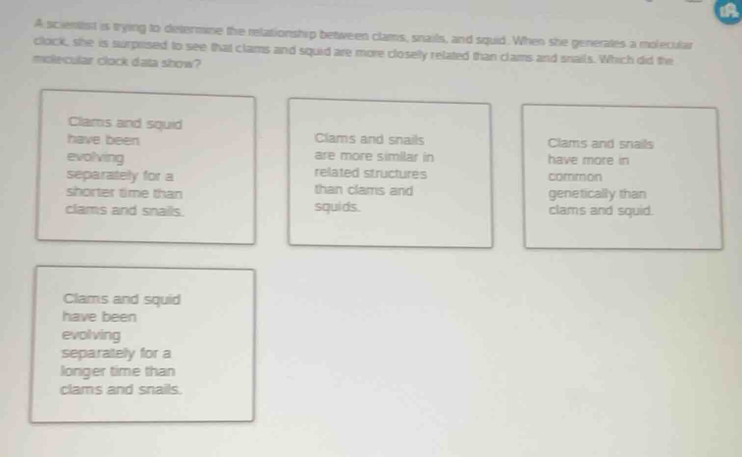 a scientist is trying to determine the relationship between clams, snai…