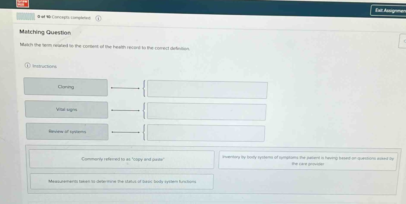matching question match the term related to the content of the health r…
