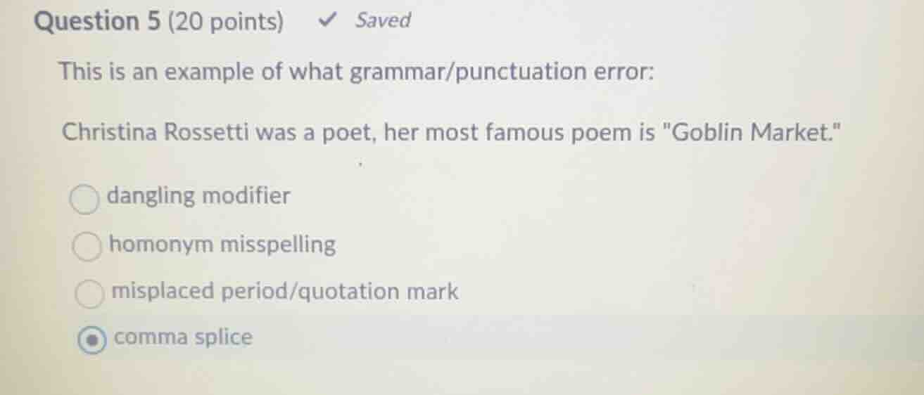 question 5 (20 points) saved this is an example of what grammar/punctua…