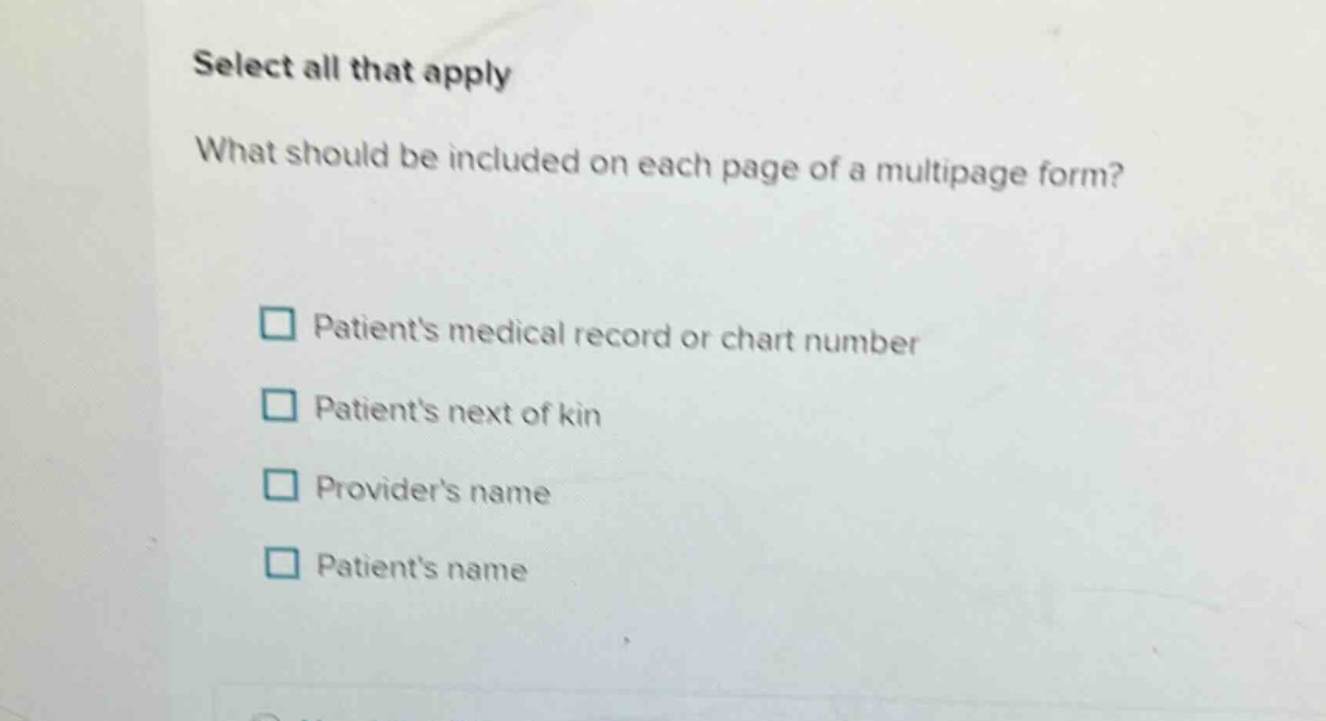 select all that apply what should be included on each page of a multipa…