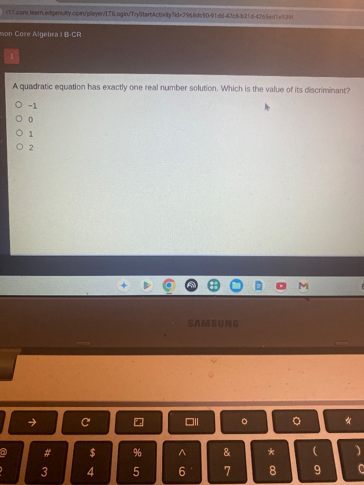 a quadratic equation has exactly one real number solution. which is the…