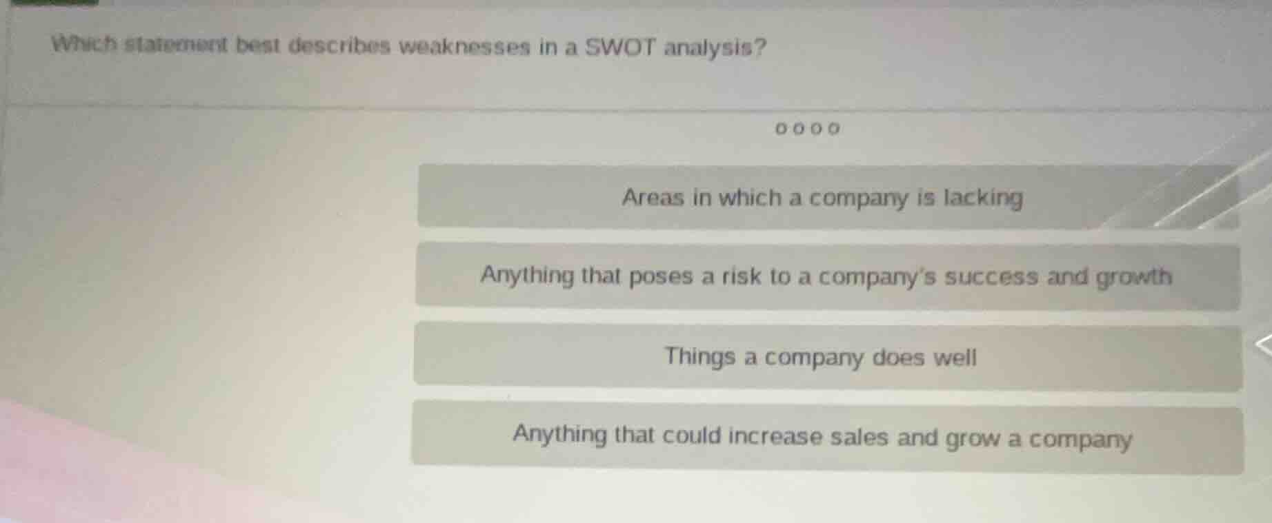 which statement best describes weaknesses in a swot analysis? areas in …