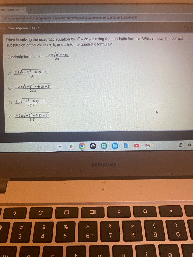 rhett is solving the quadratic equation ( 0 = x^2 - 2x - 3 ) using the …