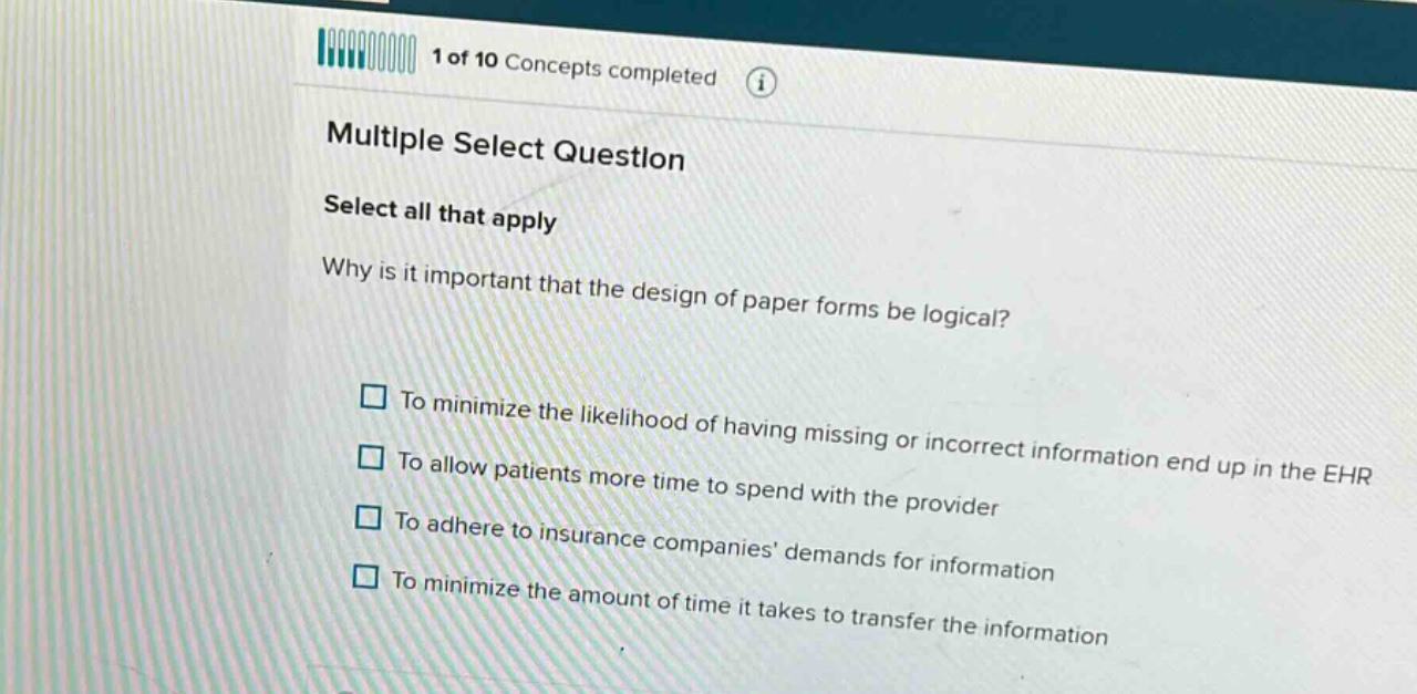 1 of 10 concepts completed multiple select question select all that app…