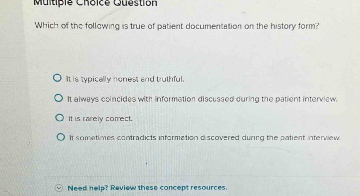 multiple choice question which of the following is true of patient docu…