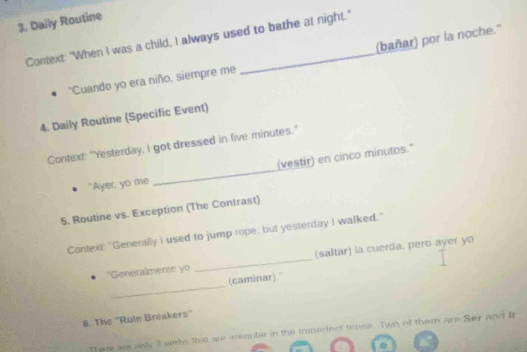 3. daily routine context: \when i was a child, i always used to bathe a…