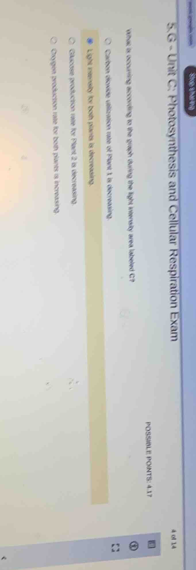 5.g - unit c: photosynthesis and cellular respiration exam possible poi…