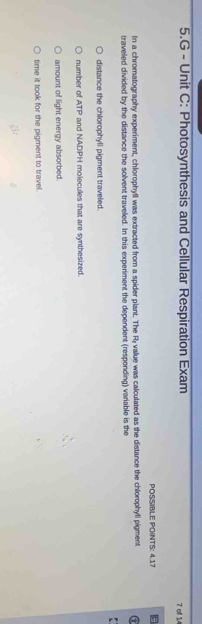 5.g - unit c: photosynthesis and cellular respiration exam\ possible po…