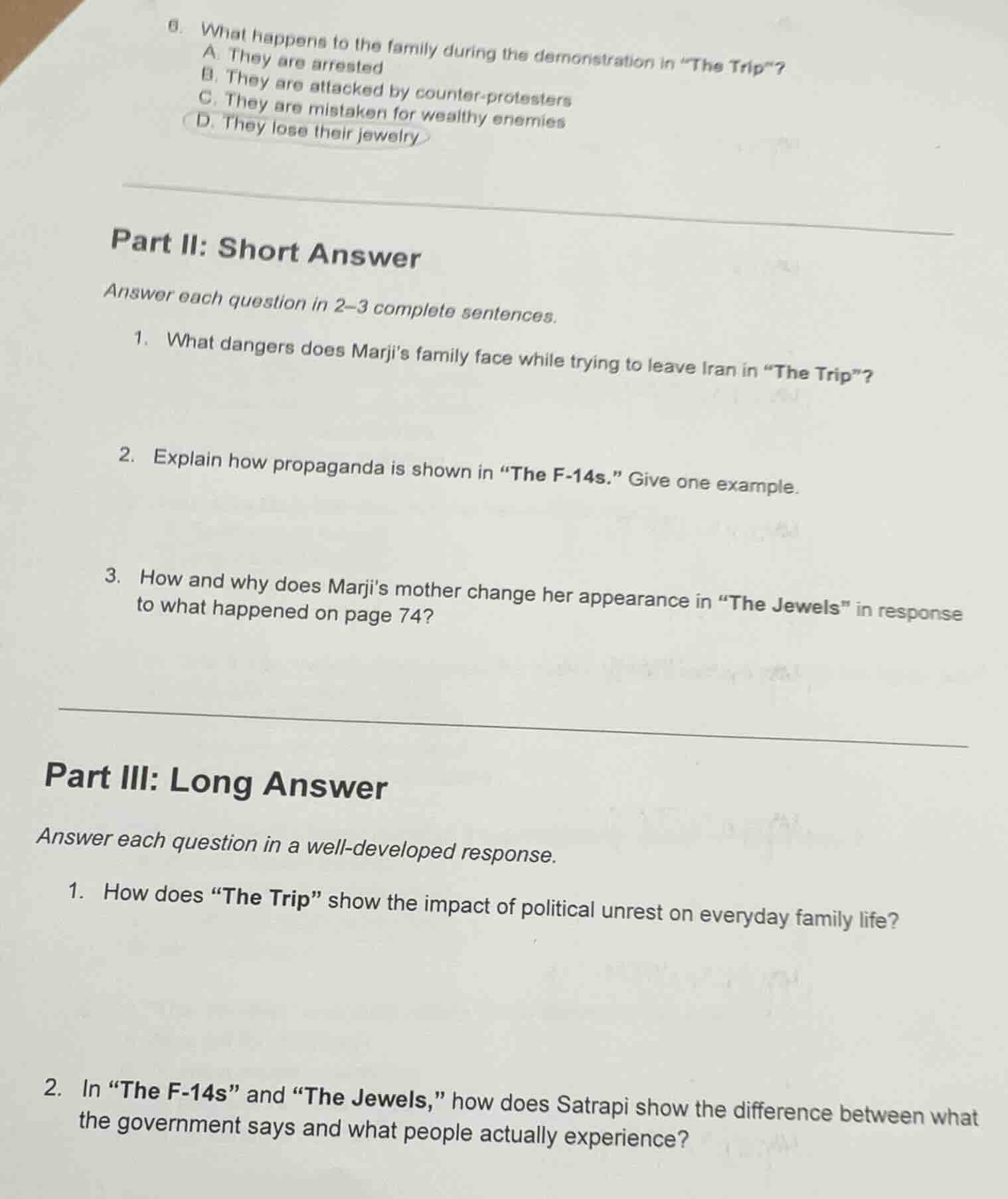 6. what happens to the family during the demonstration in \the trip\? a…