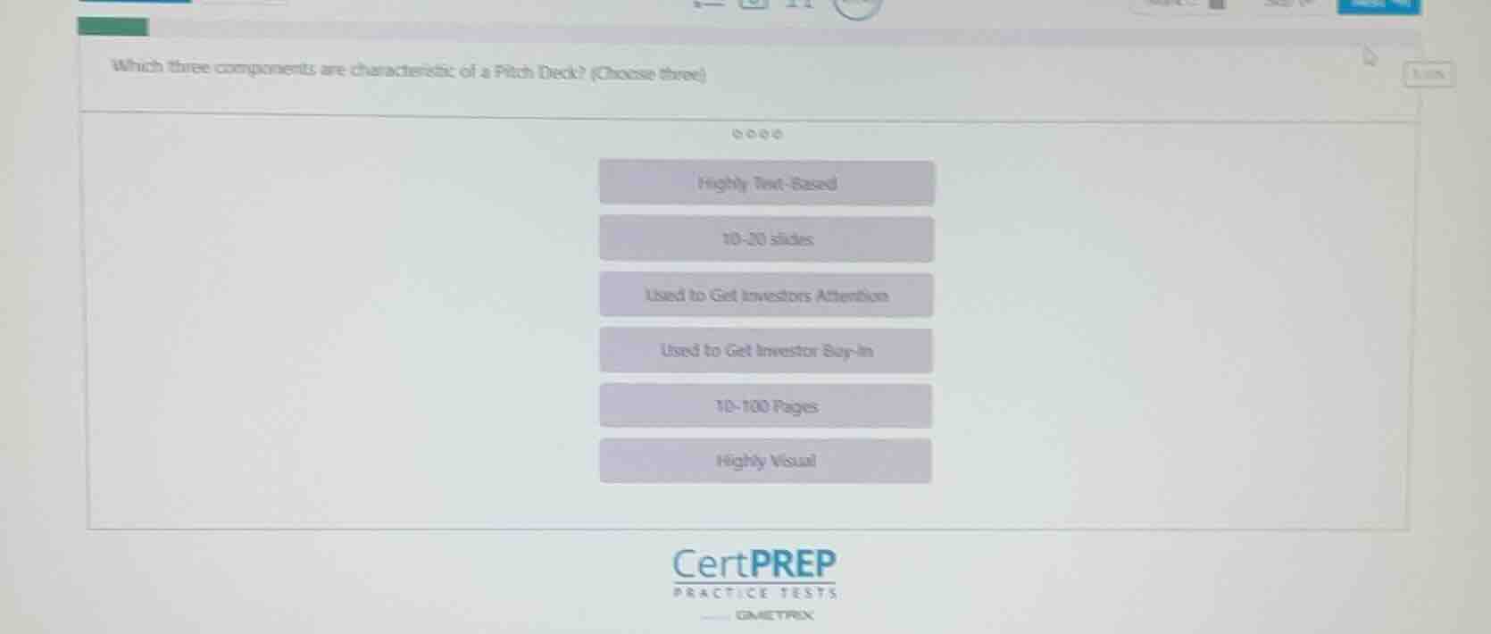 which three components are characteristic of a pitch deck? (choose thre…