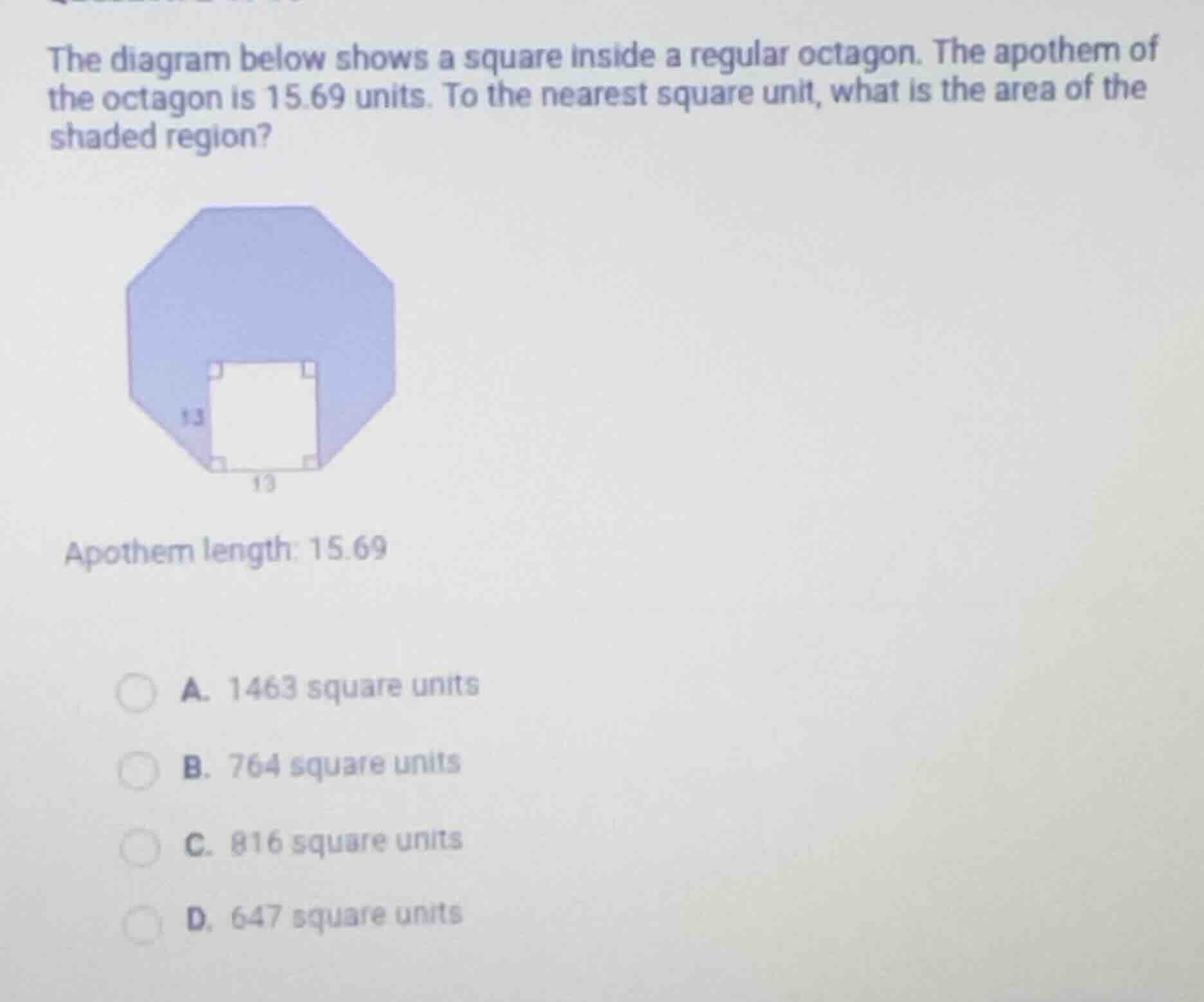 the diagram below shows a square inside a regular octagon. the apothem …
