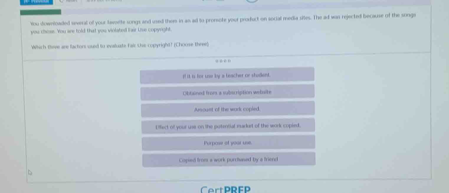 you downloaded several of your favorite songs and used them in an ad to…