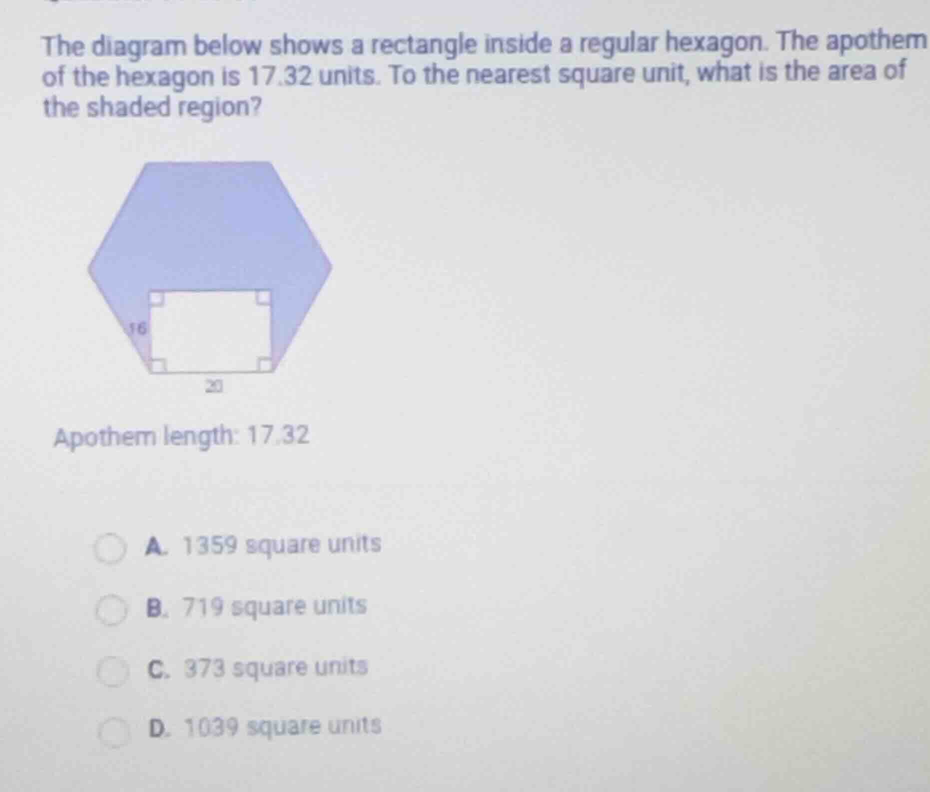 the diagram below shows a rectangle inside a regular hexagon. the apoth…