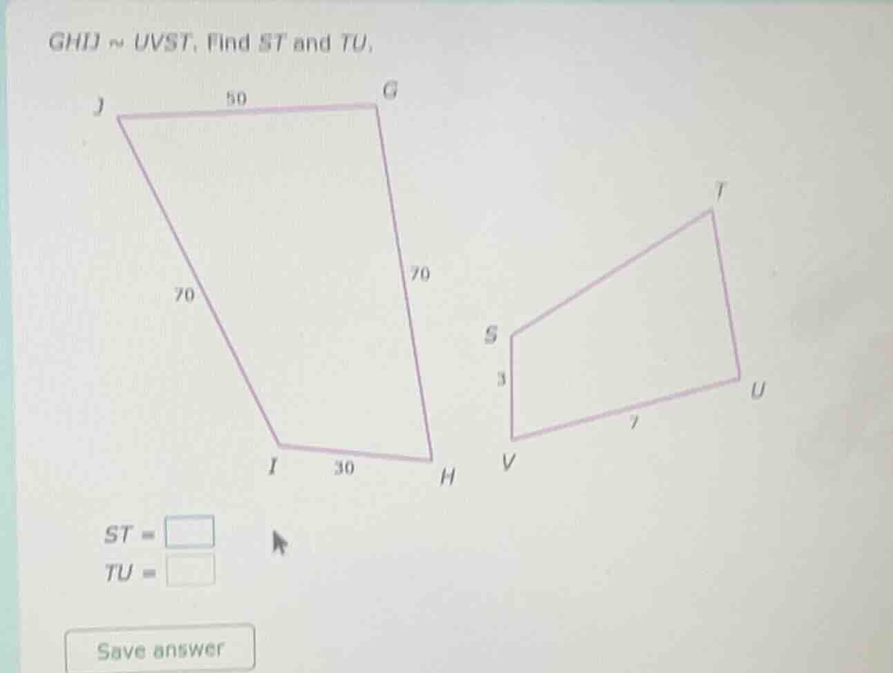 ghij ~ uvst, find st and tu.