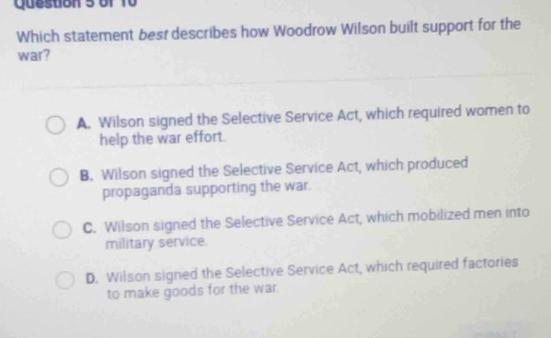 question 5 of 10 which statement best describes how woodrow wilson buil…