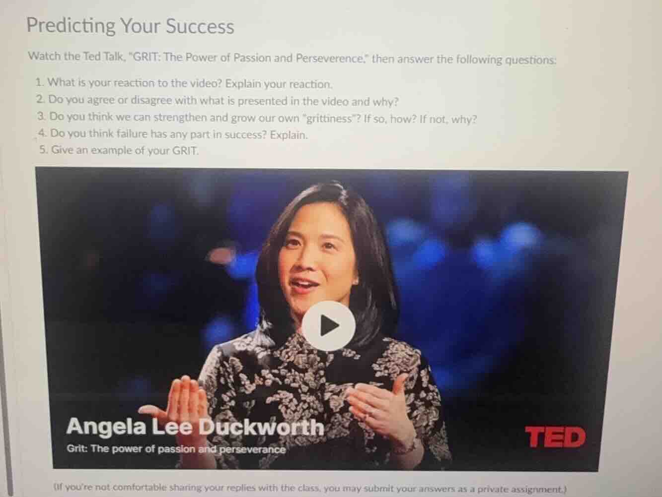 predicting your success watch the ted talk, \grit: the power of passion…