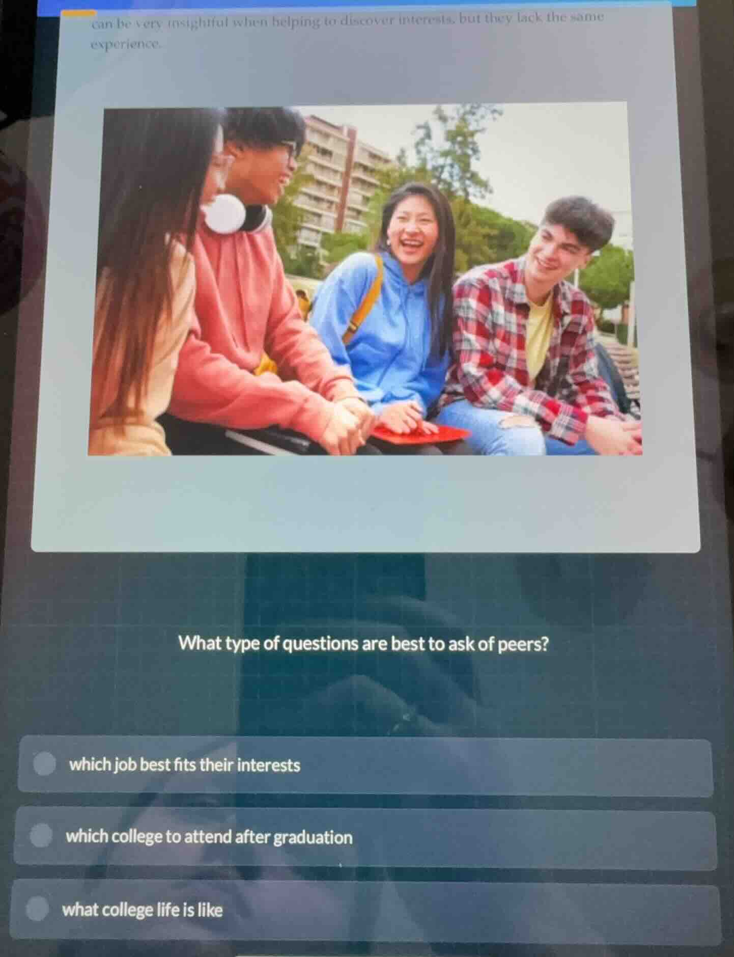 what type of questions are best to ask of peers? which job best fits th…