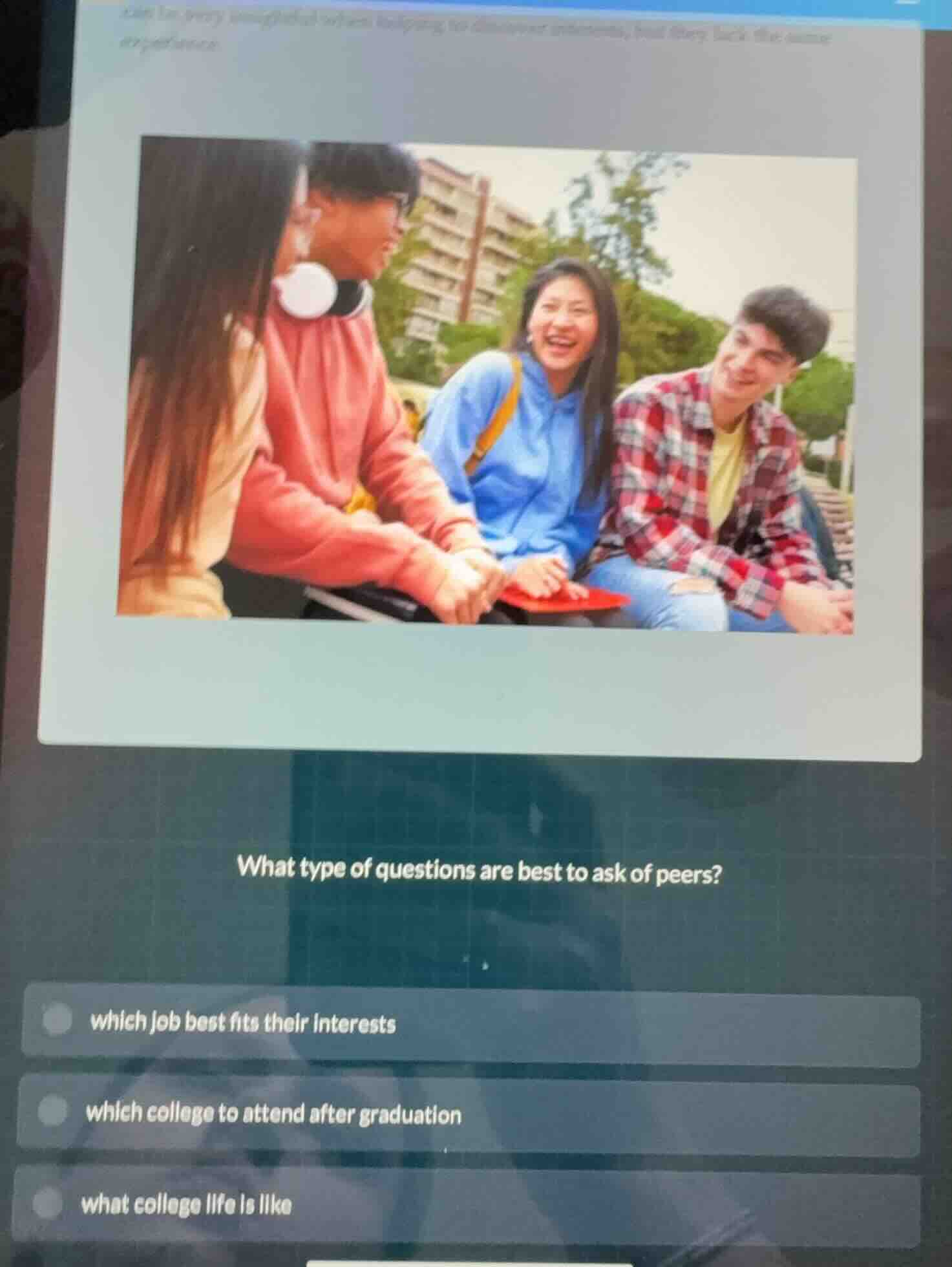 what type of questions are best to ask of peers? which job best fits th…