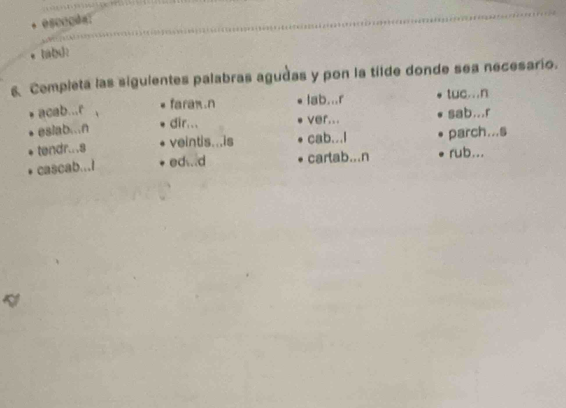 6. completa las siguientes palabras agudas y pon la tilde donde sea nec…