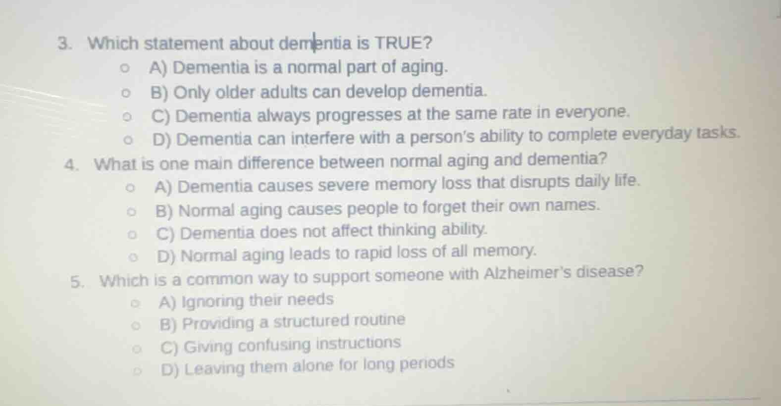 3. which statement about dementia is true? a) dementia is a normal part…