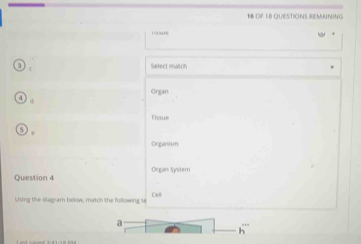16 of 18 questions remaining 3 c 4 d 5 e question 4 using the diagram b…