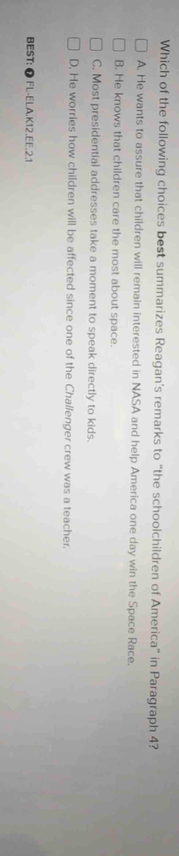 which of the following choices best summarizes reagan’s remarks to “the…