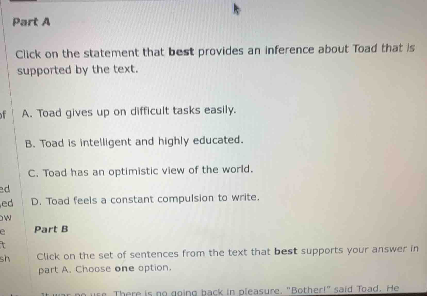 part a click on the statement that best provides an inference about toa…