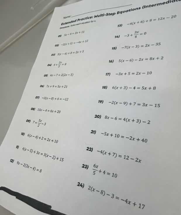 name extended practice: multi - step equations (intermediate directions…