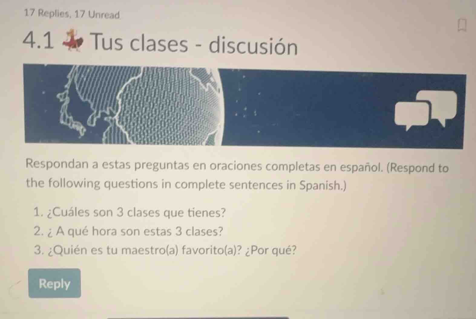 17 replies, 17 unread 4.1 🐓 tus clases - discusión respondan a estas p…