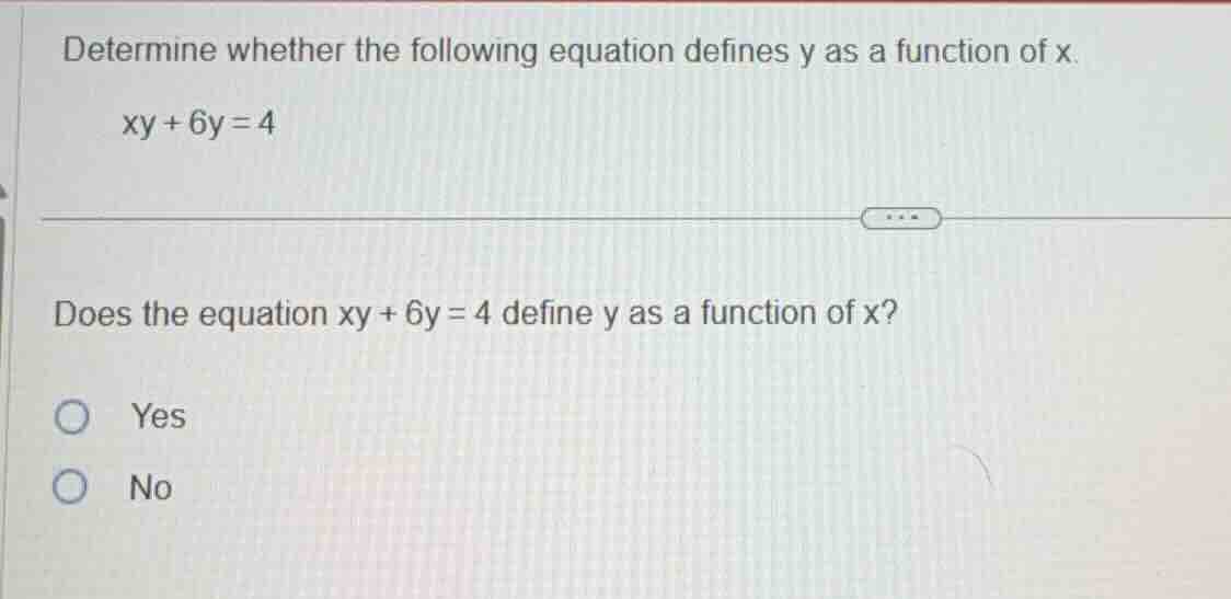 determine whether the following equation defines y as a function of x. …