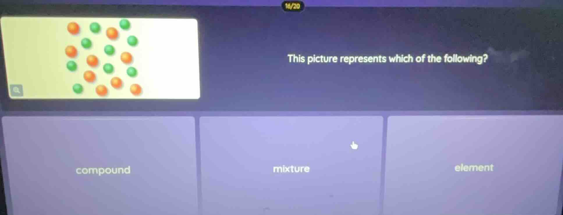 this picture represents which of the following? compound mixture element