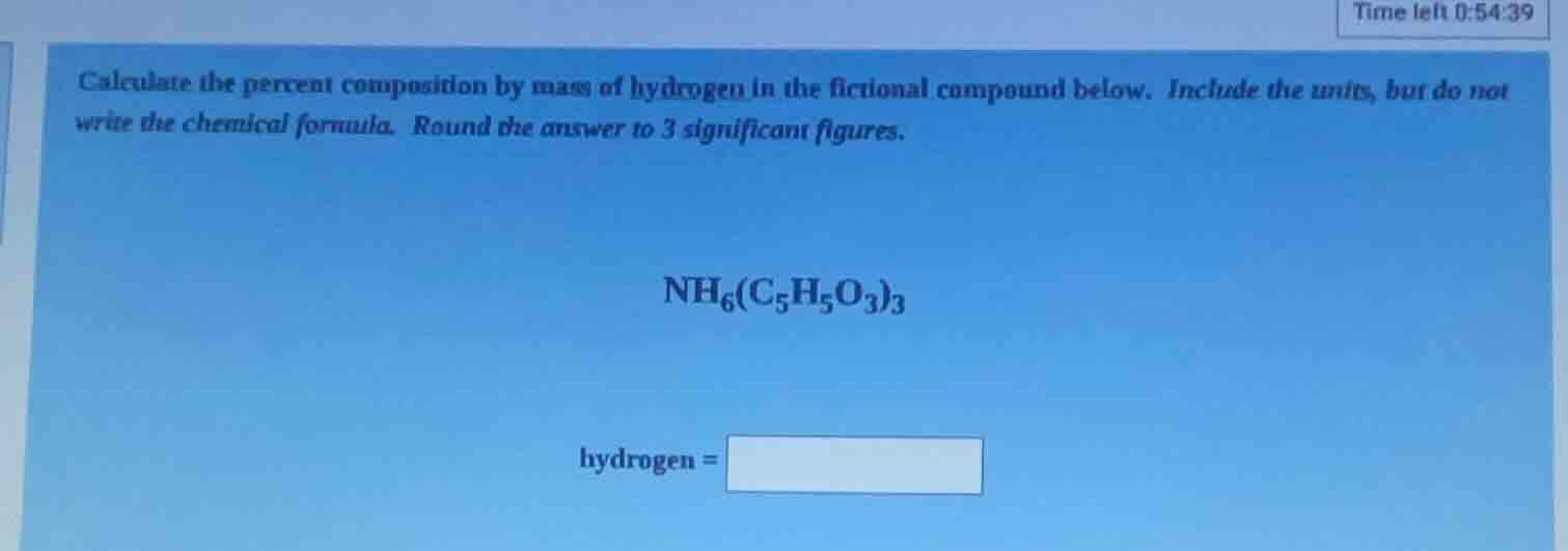 calculate the percent composition by mass of hydrogen in the fictional …