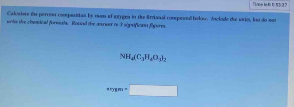 calculate the percent composition by mass of oxygen in the fictional co…