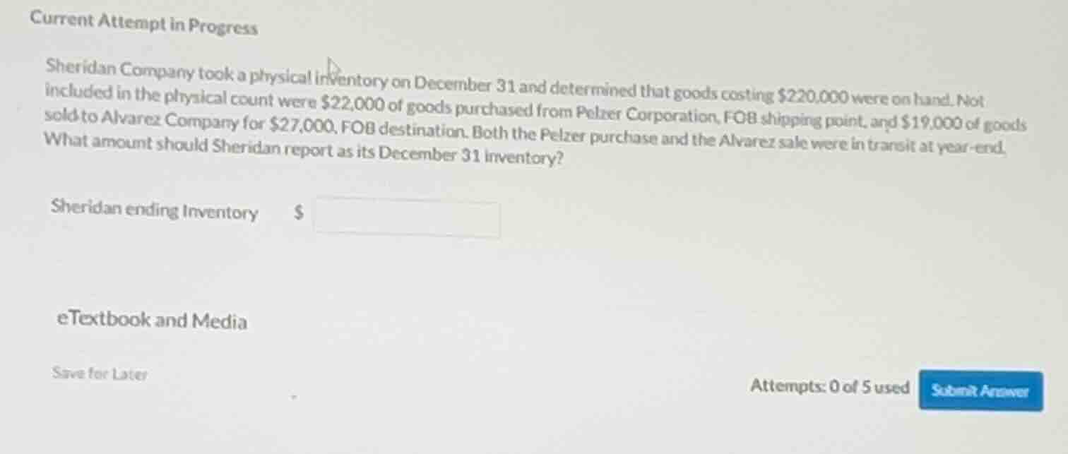 current attempt in progress sheridan company took a physical inventory …