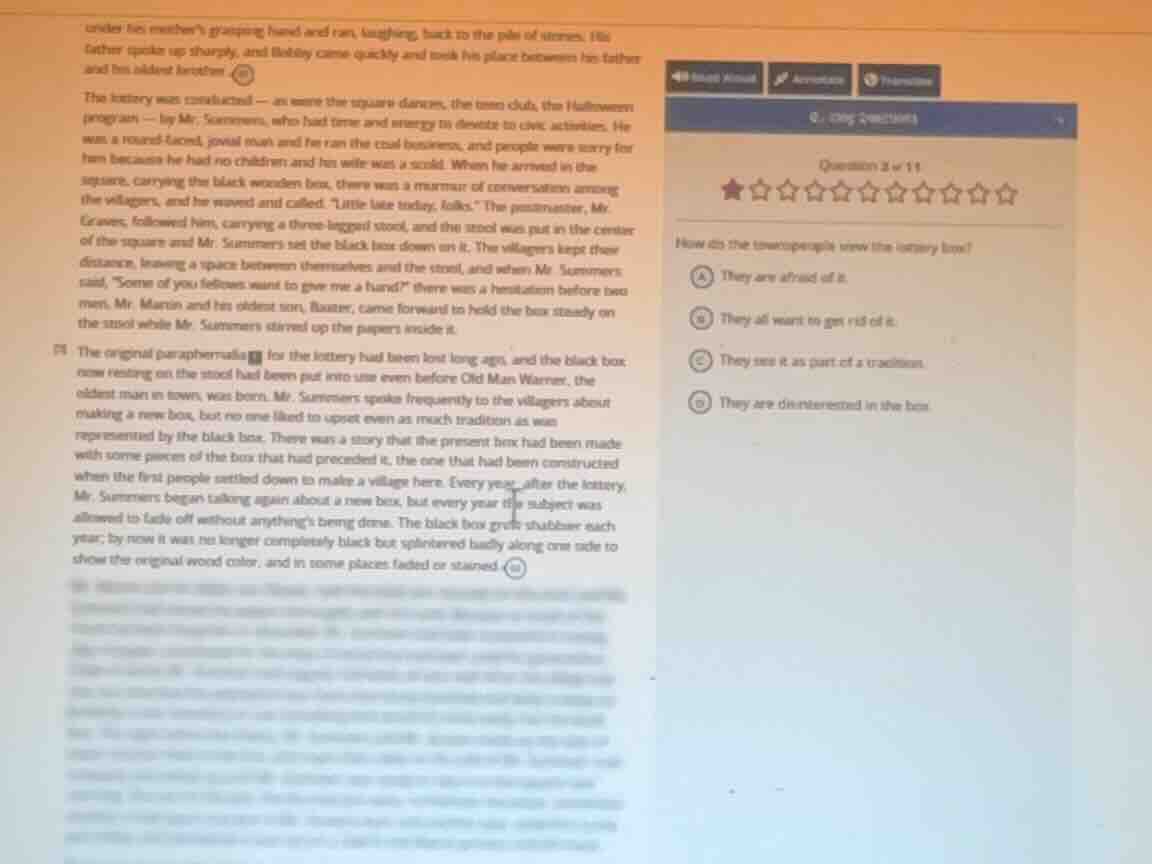how do the townspeople view the lottery box? a they are afraid of it. b…