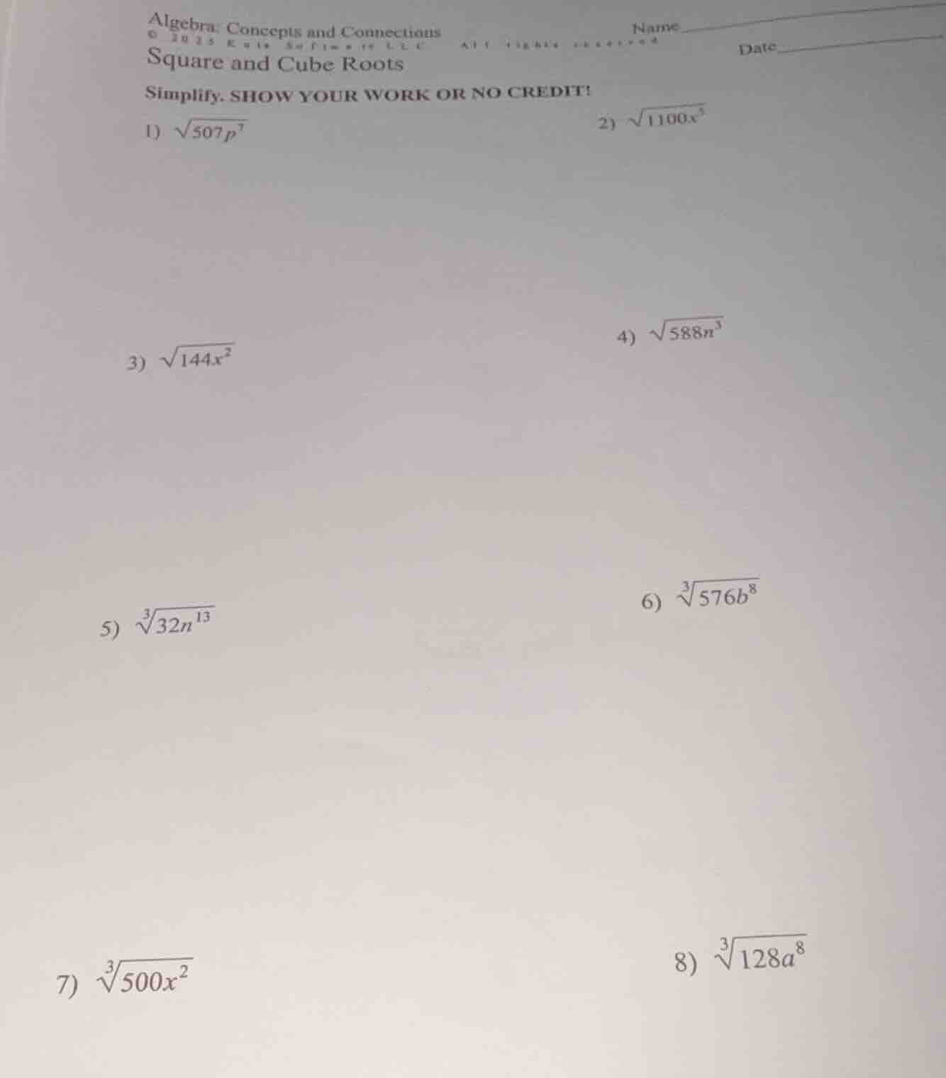 algebra: concepts and connections square and cube roots simplify. show …