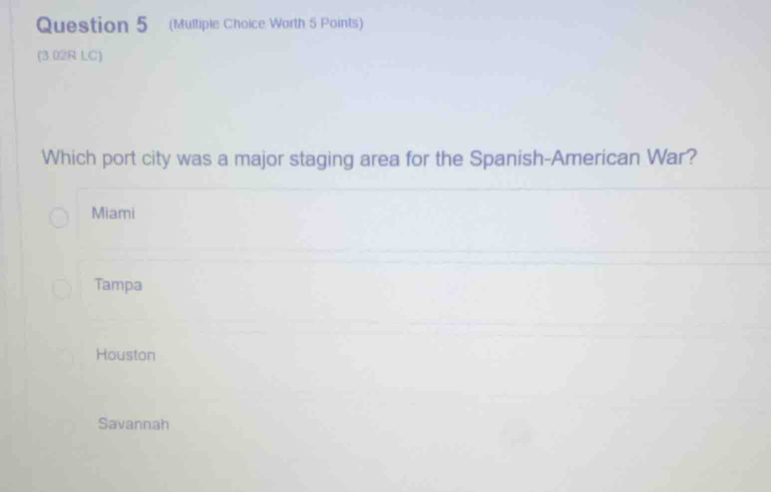 question 5 (multiple choice worth 5 points) (3 02r lc) which port city …