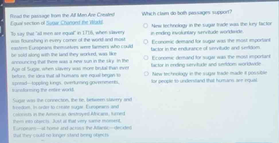 read the passage from the all men are created equal section of sugar ch…