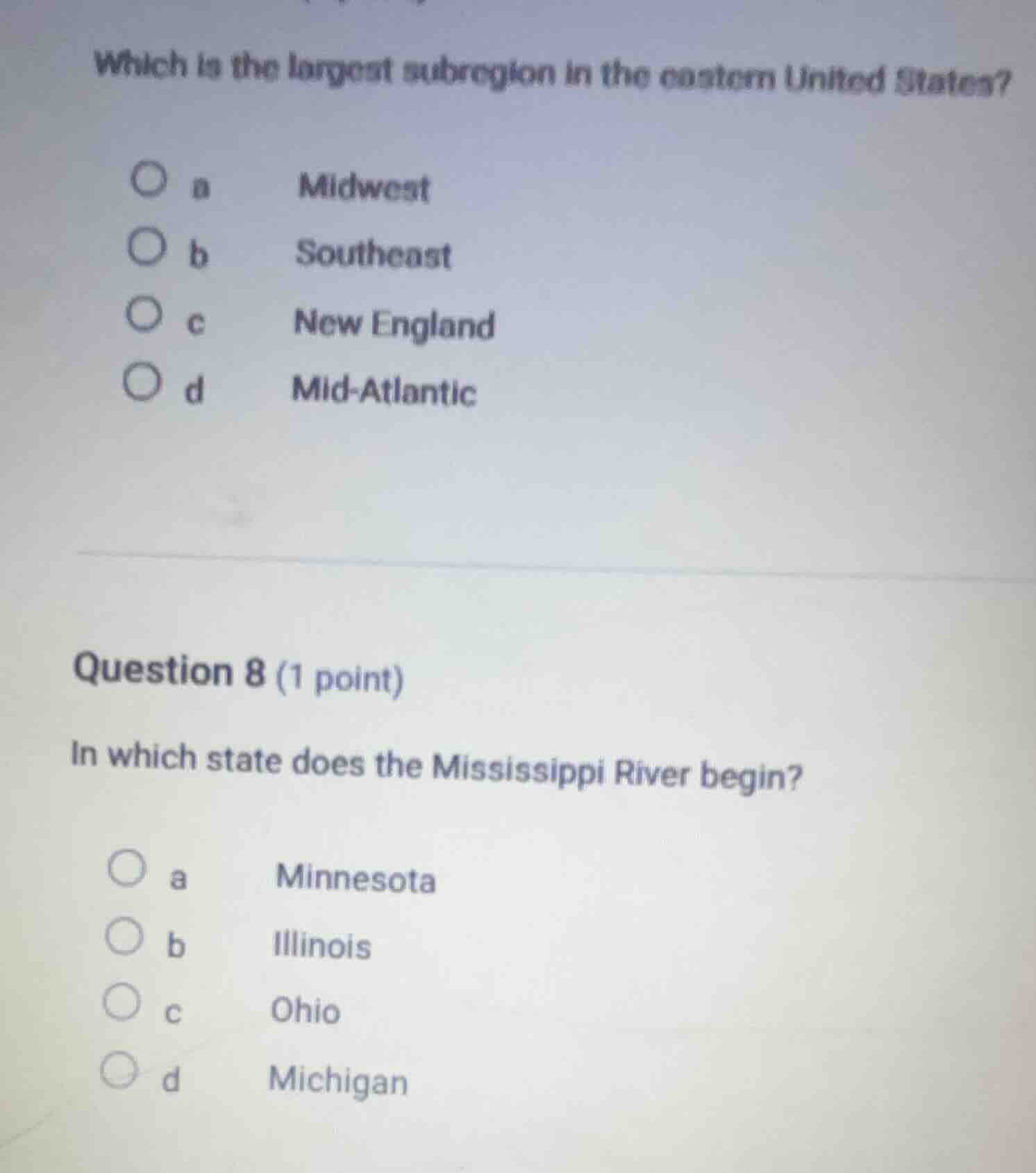 which is the largest subregion in the eastern united states? a midwest …