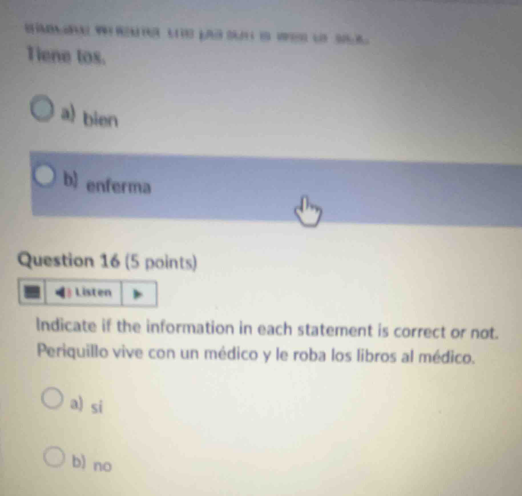 question 16 (5 points) listen indicate if the information in each state…