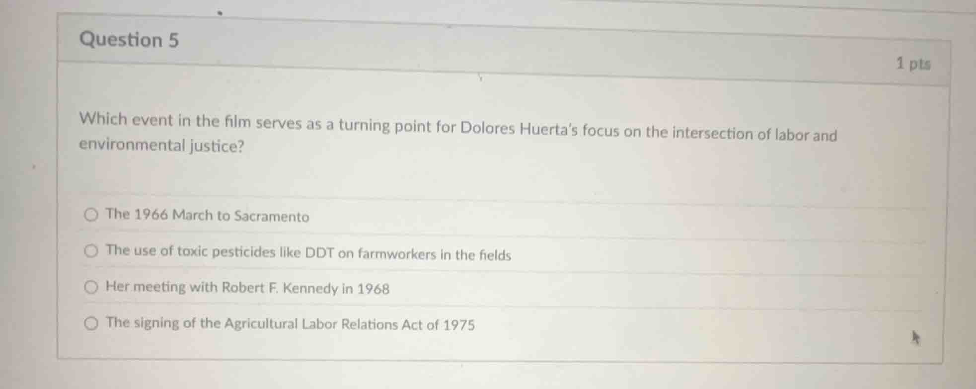 question 5 1 pts which event in the film serves as a turning point for …