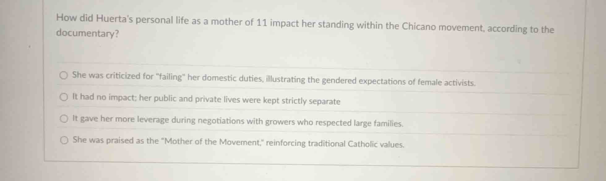 how did huerta’s personal life as a mother of 11 impact her standing wi…