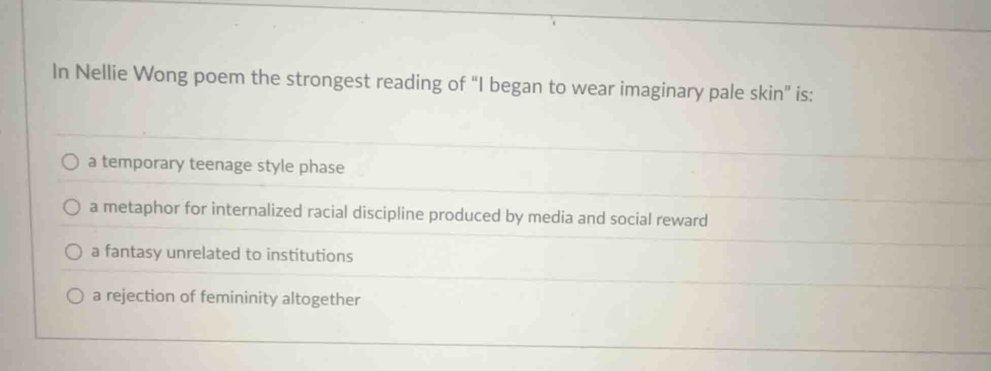 in nellie wong poem the strongest reading of \i began to wear imaginary…