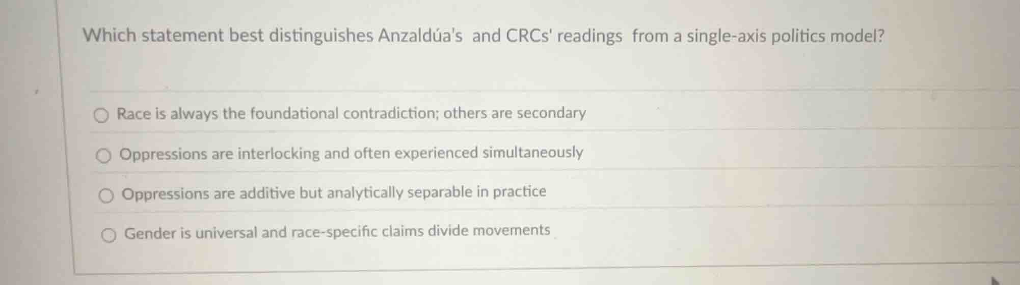 which statement best distinguishes anzaldúas and crcs readings from a s…