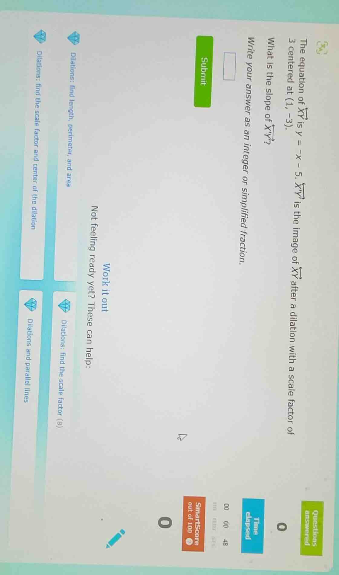 the equation of (overleftrightarrow{xy}) is (y = -x - 5). (overleftrigh…