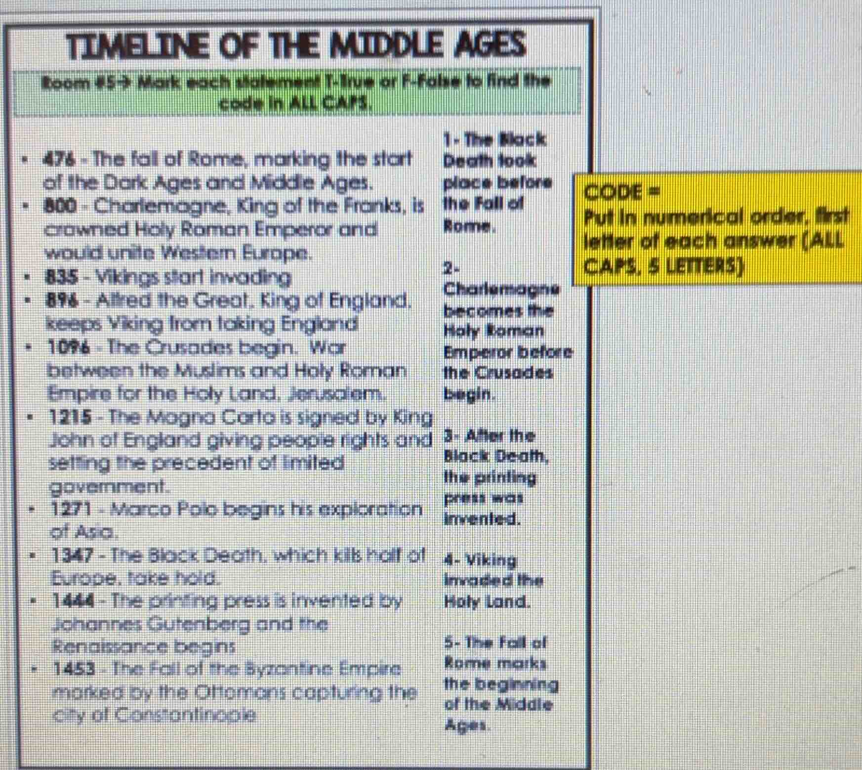 timeline of the middle ages boom #5- mark each statement t-true or f-fa…