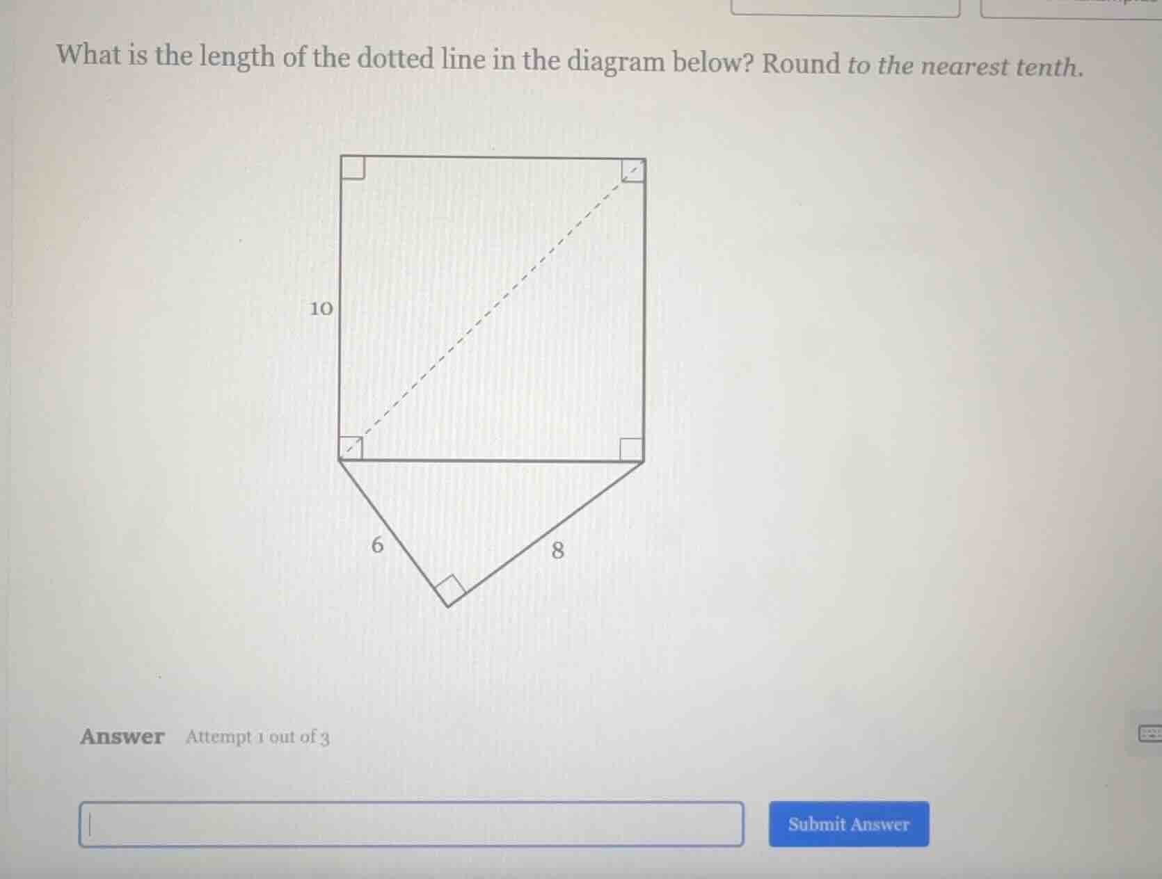 what is the length of the dotted line in the diagram below? round to th…