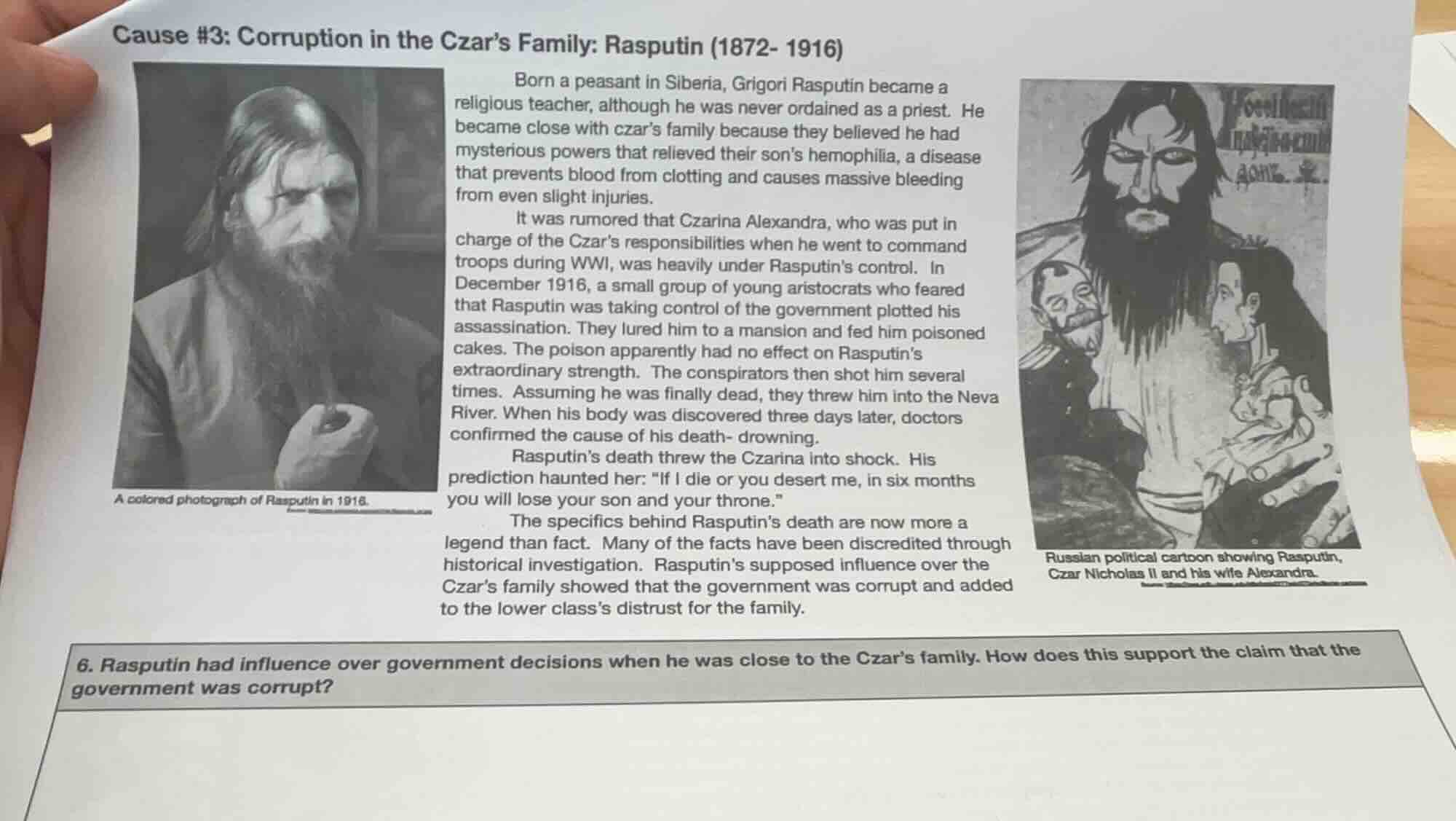 cause #3: corruption in the czar’s family: rasputin (1872- 1916) born a…