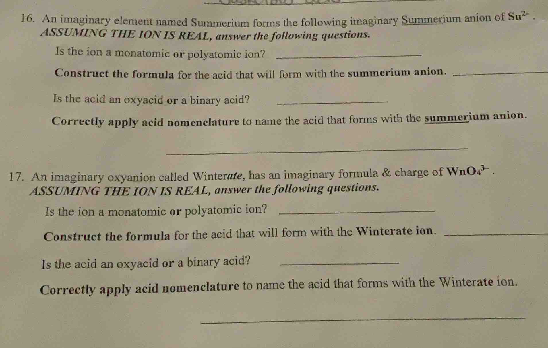 16. an imaginary element named summerium forms the following imaginary …