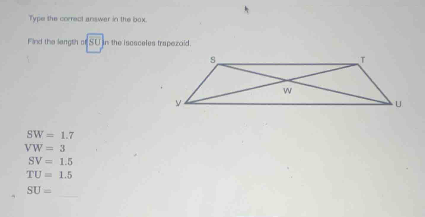 type the correct answer in the box. find the length of \\(overline{su}\…